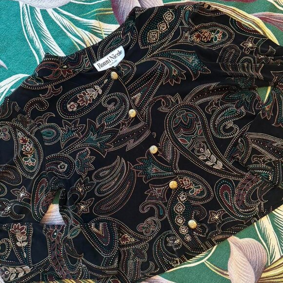 VTG y2k 90s 'Ronni Nicole by Ouida' floral paisley patterned cropped BOLERO! - Picture 6 of 8